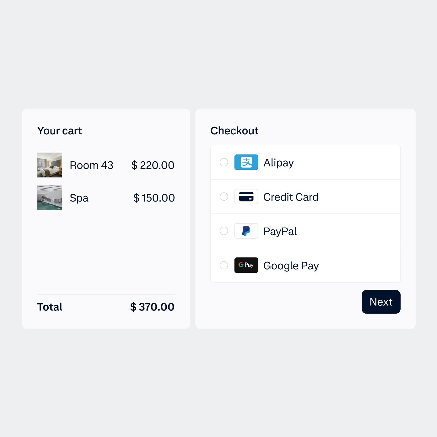 UI checkout with local payment methods
