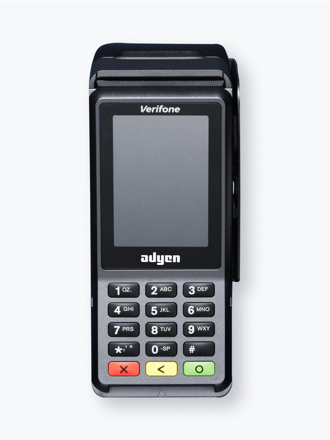 Adyen payment terminal by Verifone with keypad and display.