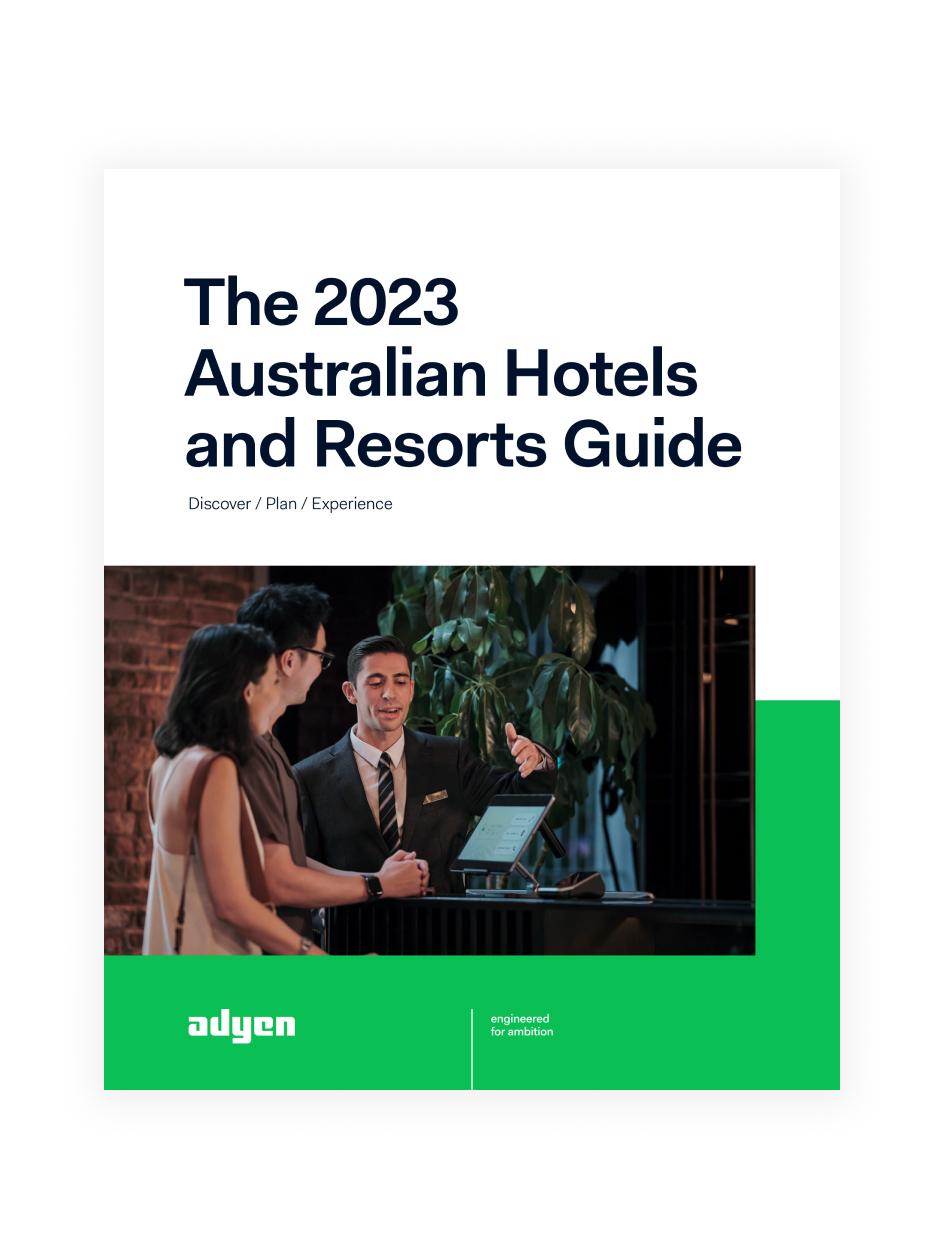 Cover of The 2023 Australian Hotels and Resorts Guide featuring Adyen payment solutions