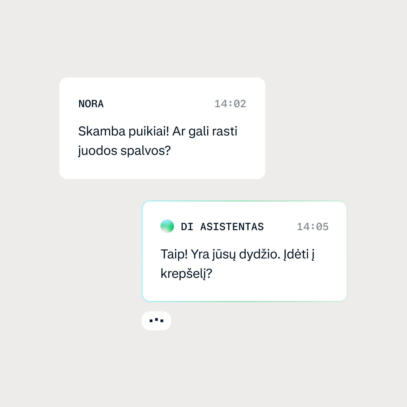 A chat interaction between AI bot and a customer looking for an item in the e-shop.