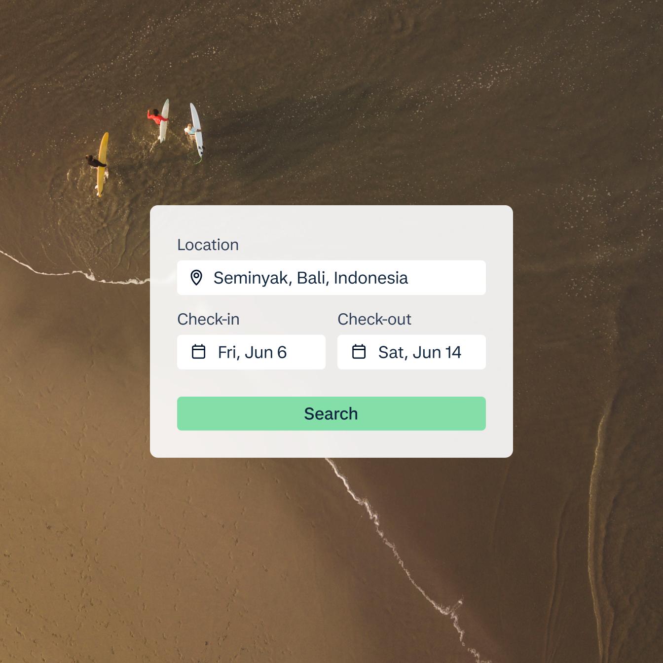 UI to search for location and dates for a trip