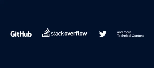 GitHub, Stack Overflow, and Twitter logos with text 'and more Technical Content'.