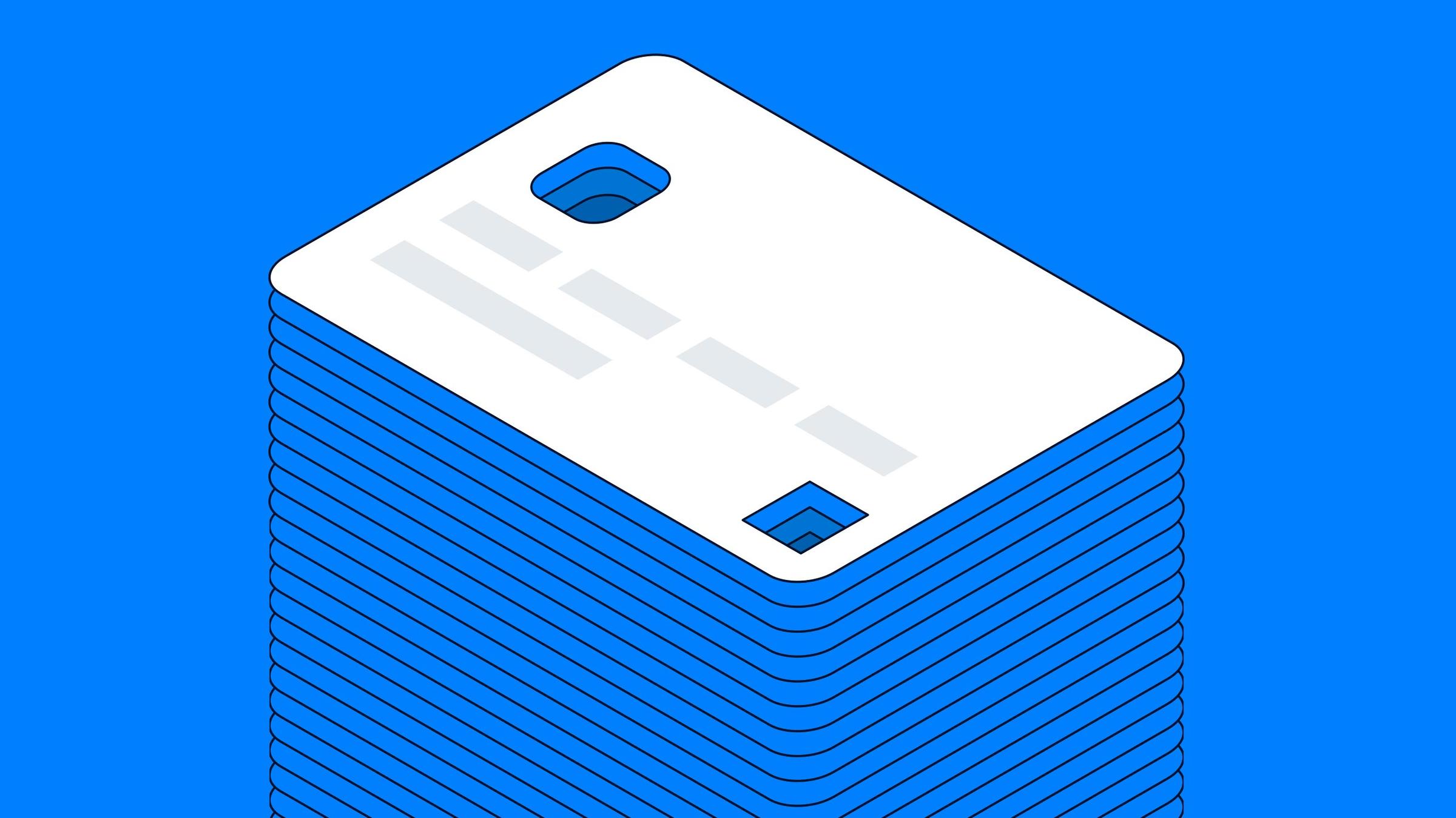 Adyen ilustração do cartão de pagamento empilhado em um fundo azul