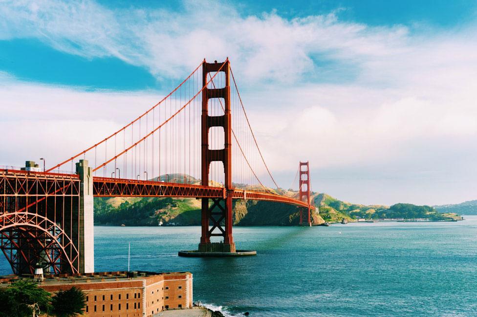Golden Gate Bridge spanning across the San Francisco Bay.