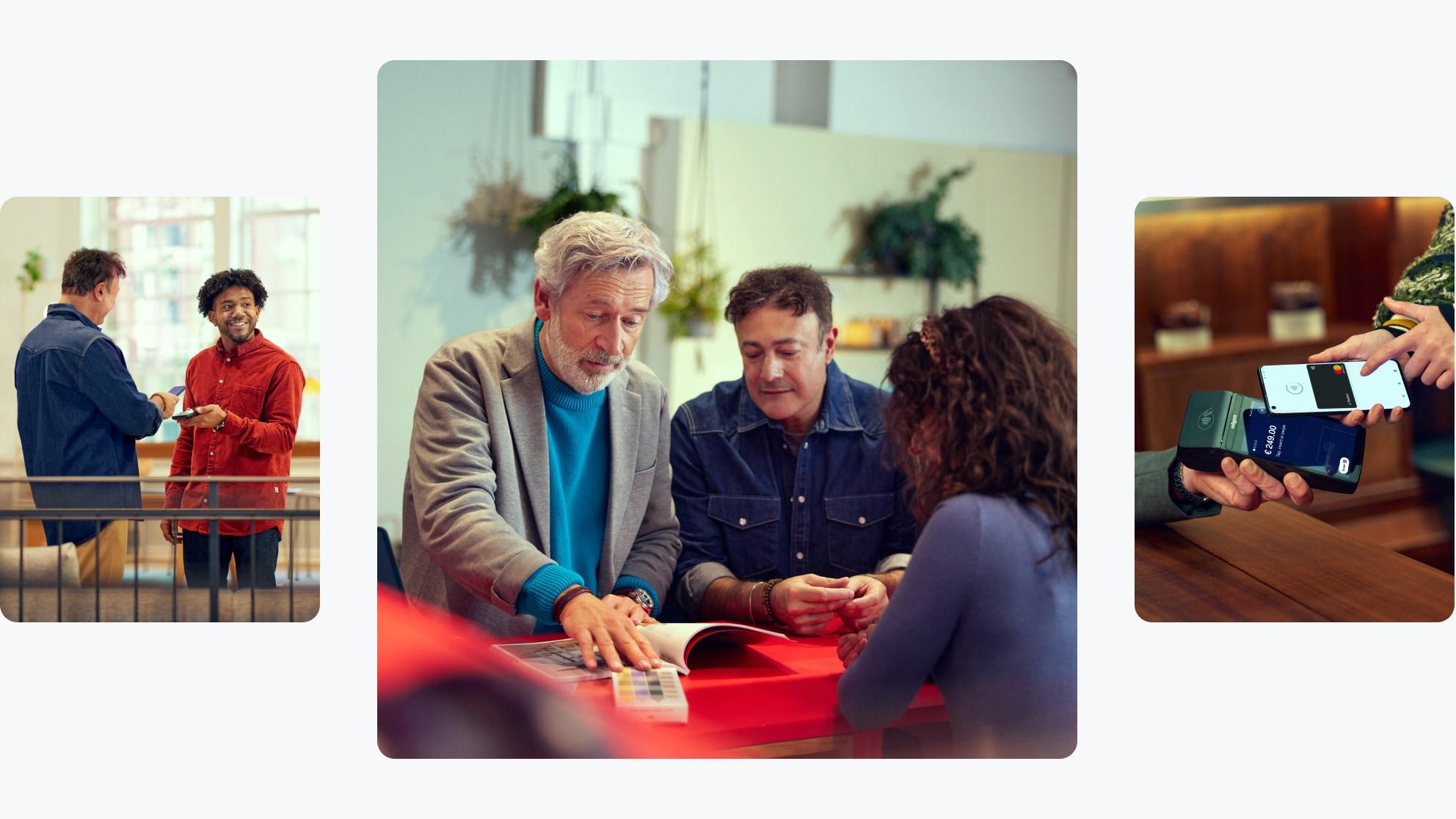 Customers engaging in payment transactions using Adyen terminals.