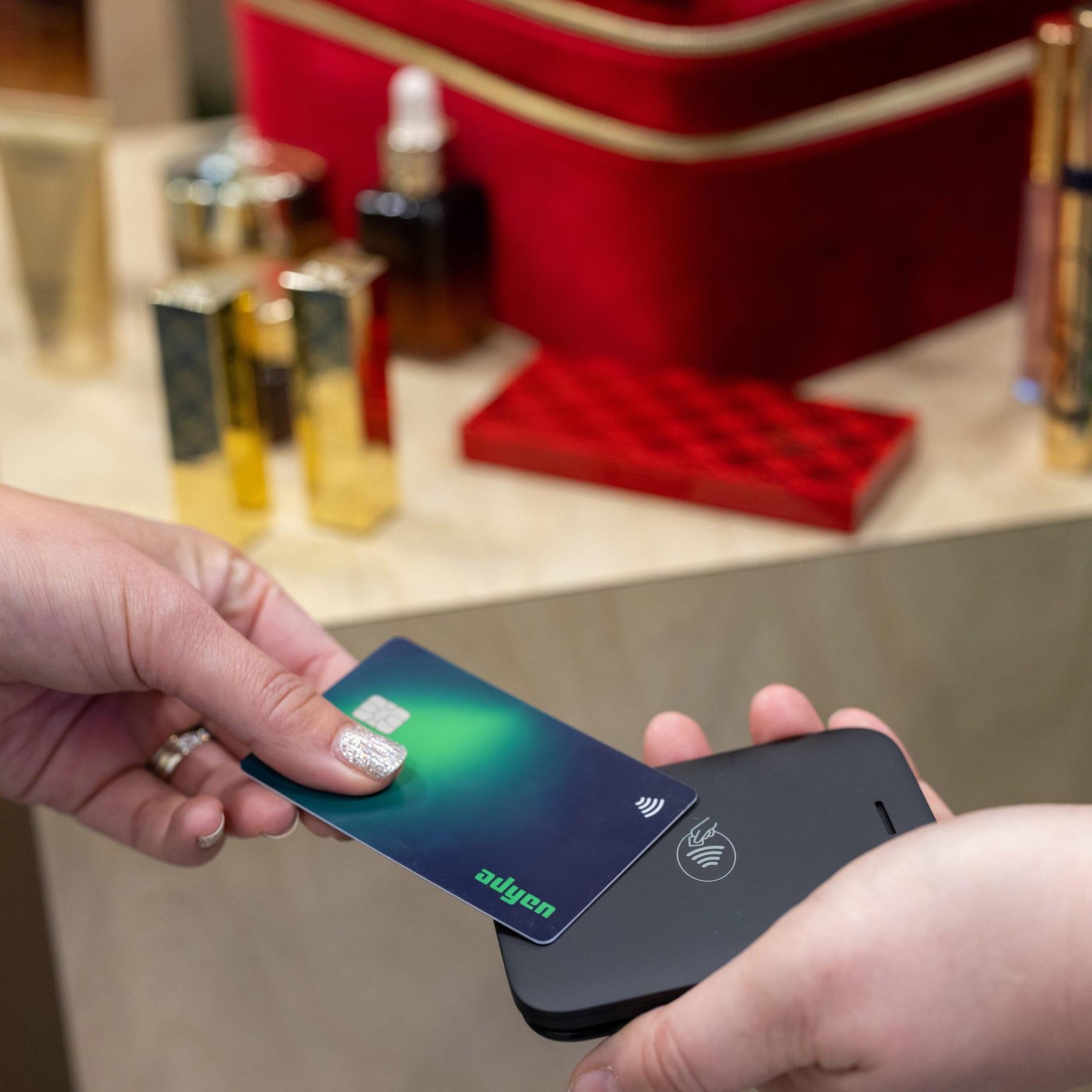 card payment with tap to pay at a cosmetics store