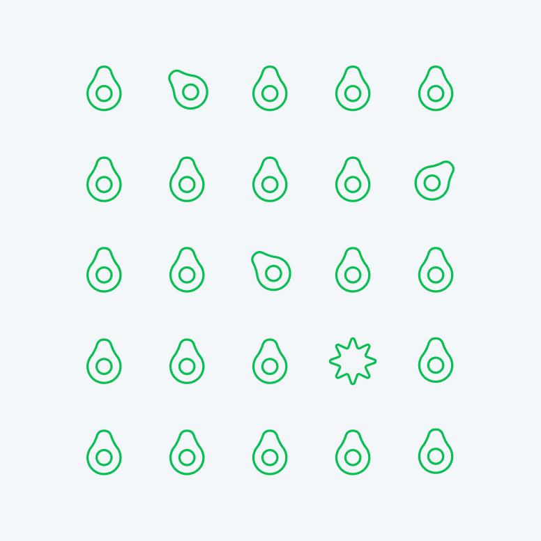 Avocado icons on a grid
