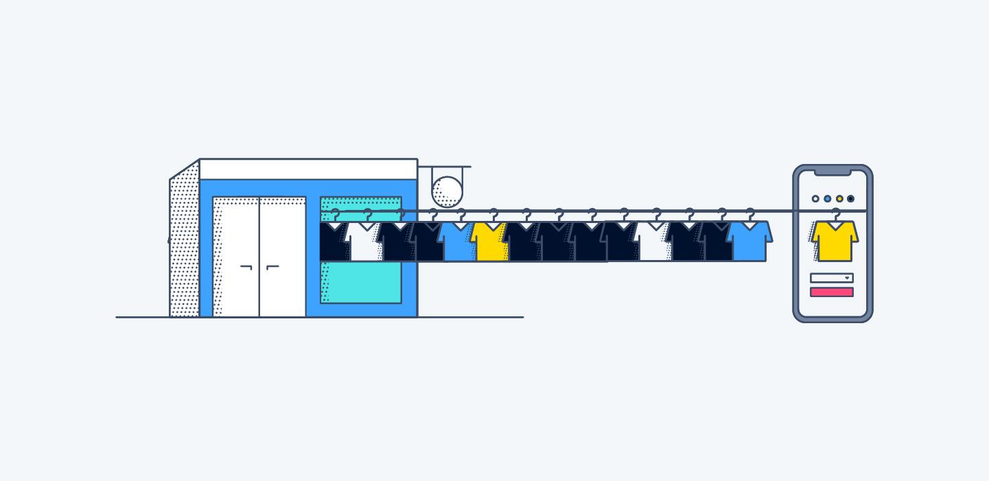Processo di pagamento con cintura trasportatrice e interfaccia di pagamento mobile in un negozio di abbigliamento personalizzato