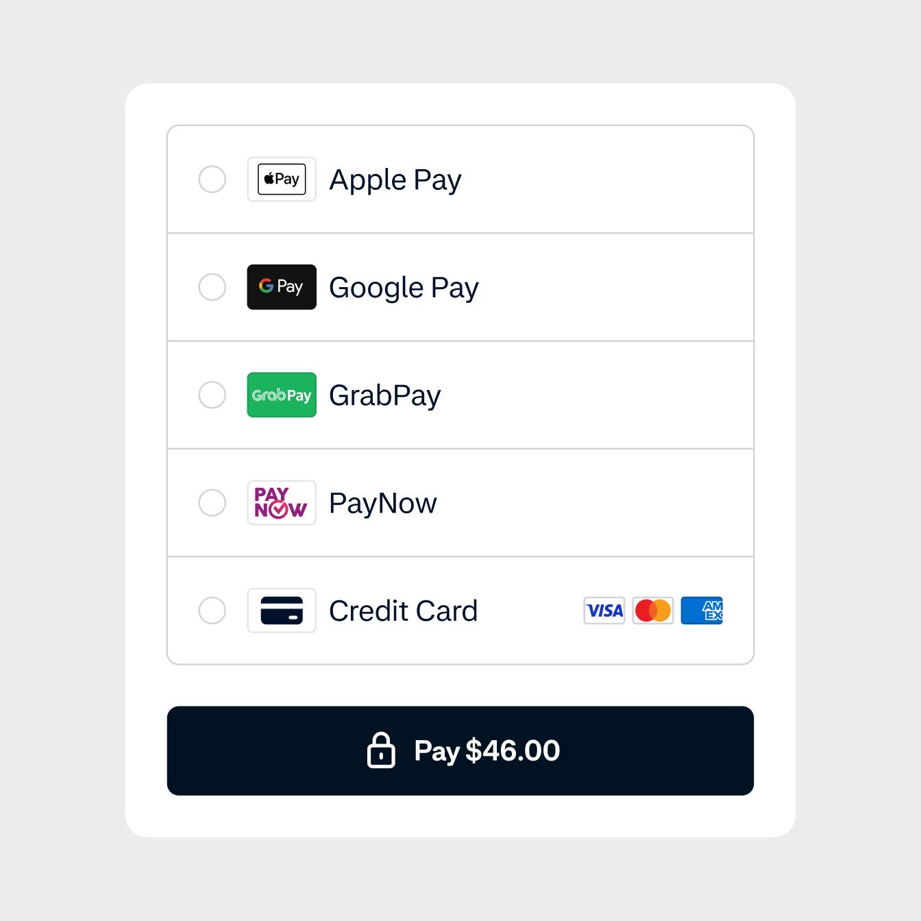 Checkout screen with local payment method options