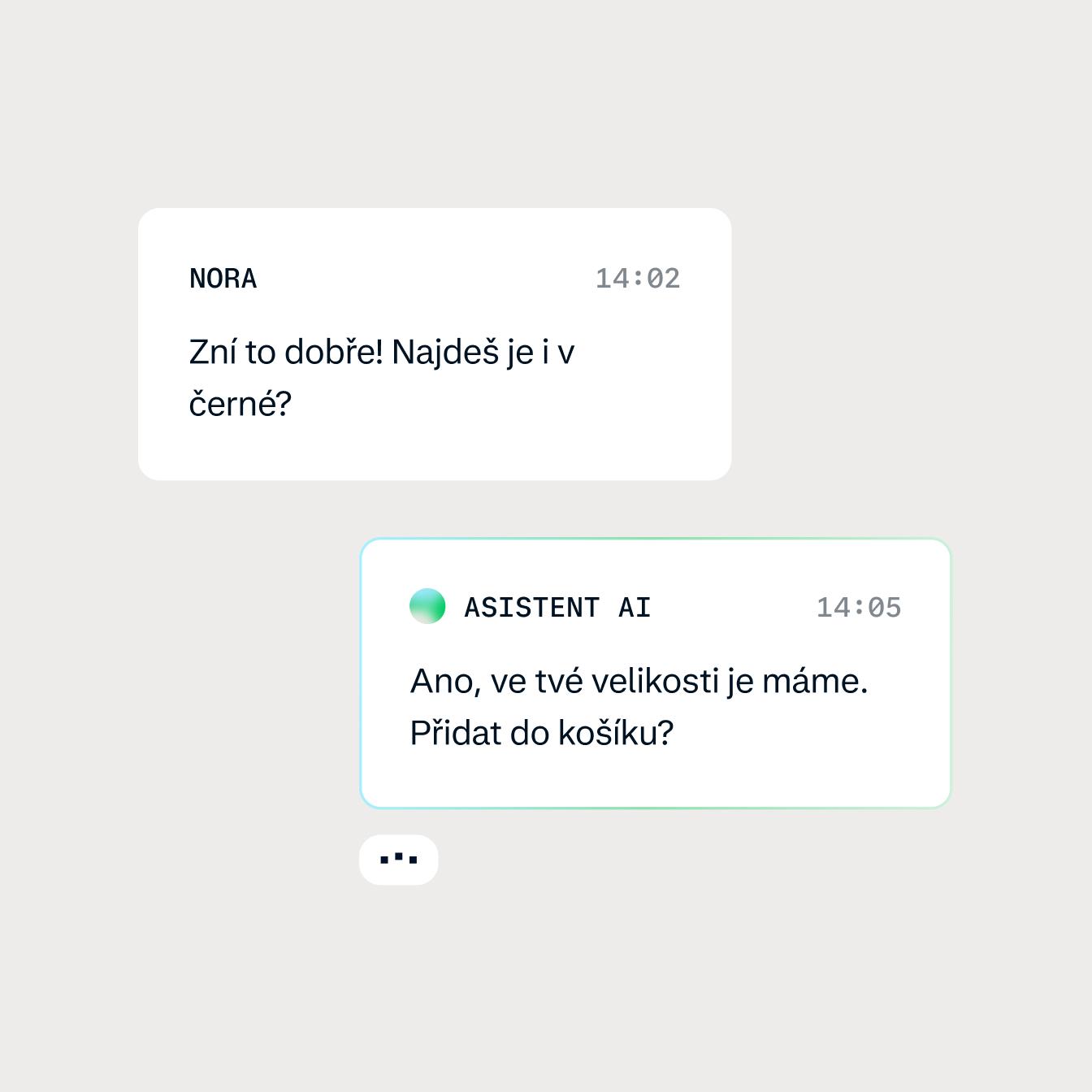 A chat interaction between AI bot and a customer looking for an item in the e-shop.