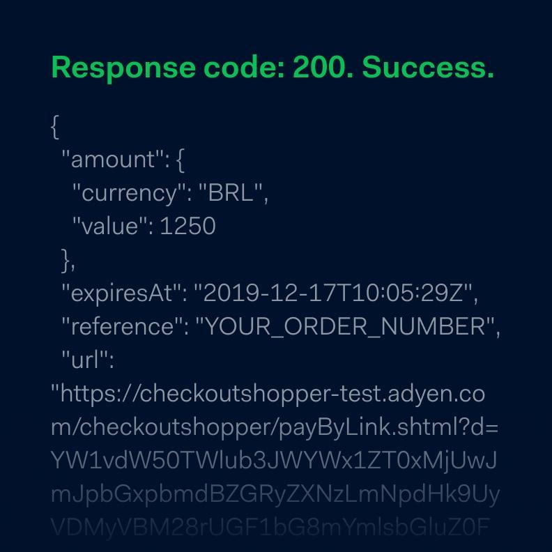Screenshot of a mockup API response showing a successful Adyen payment process.