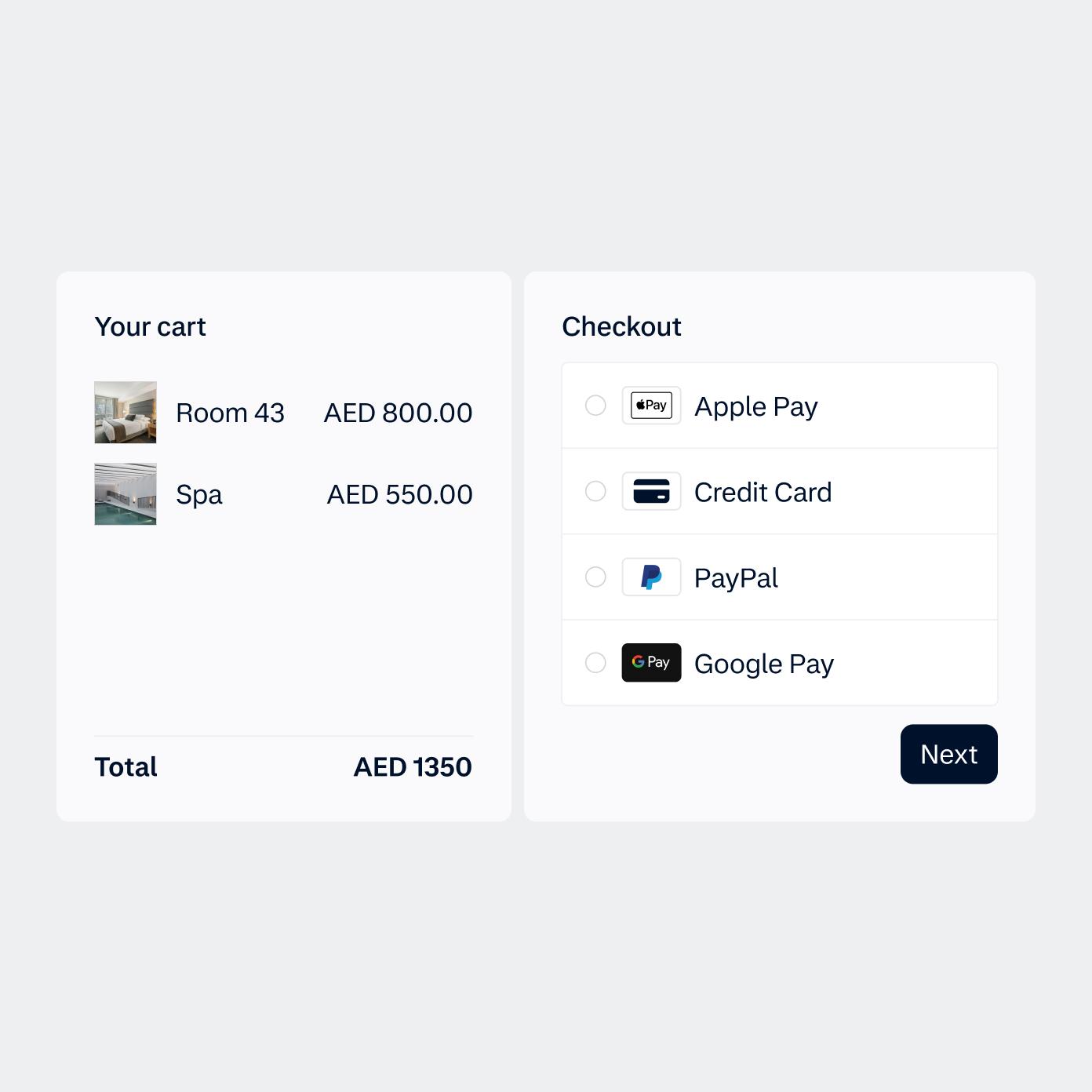 UI checkout with local payment methods