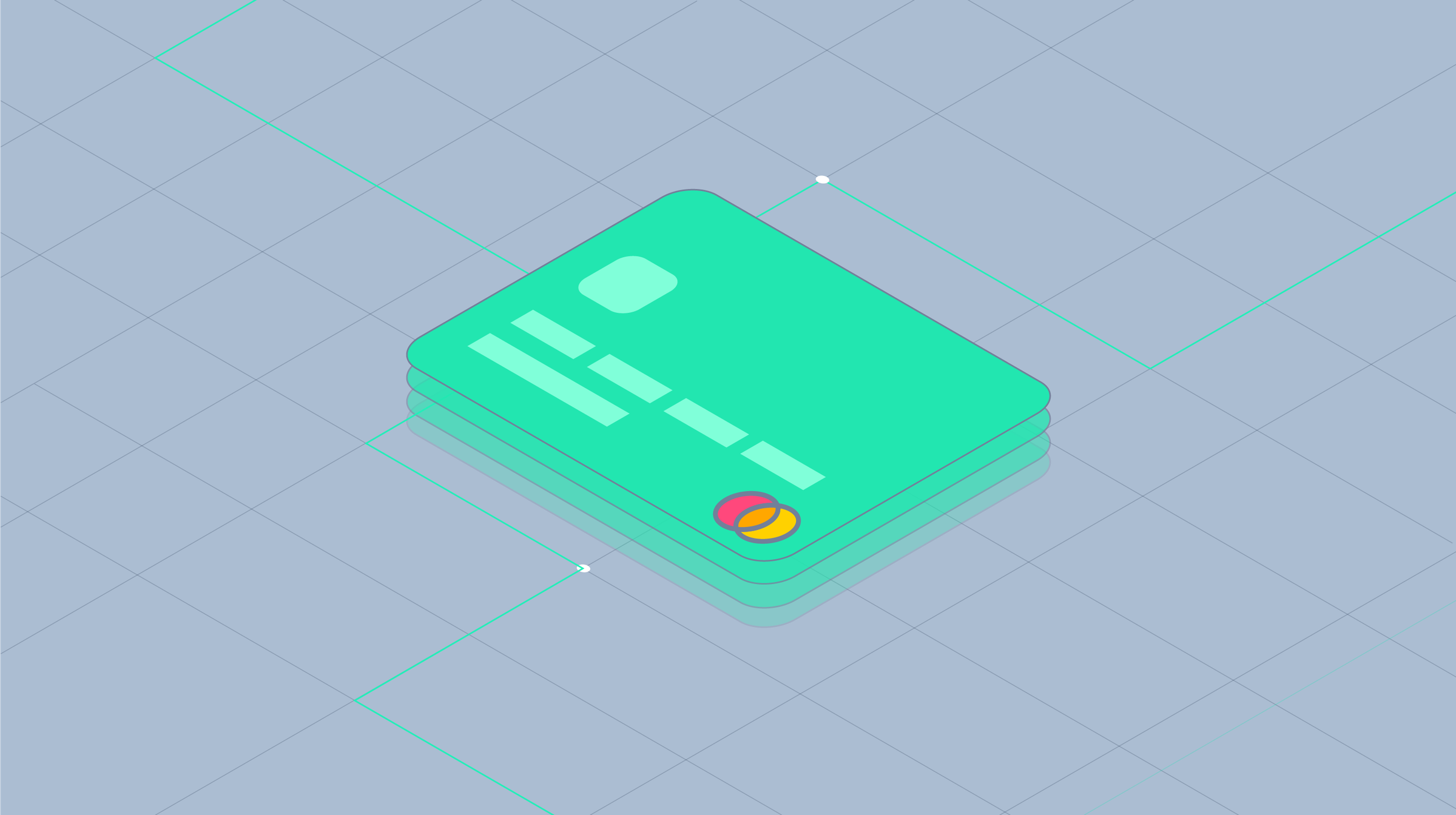 Stack of illustrated credit cards with Adyen branding.