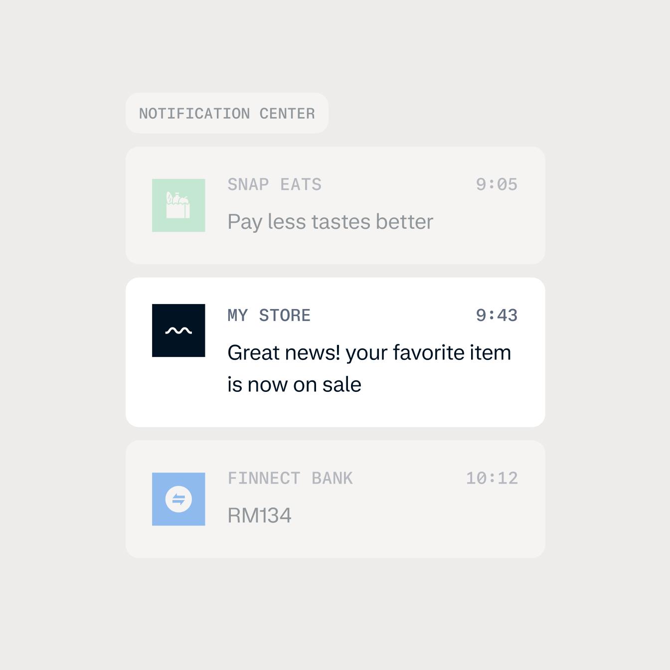 notification center with a store favorite item on sale
