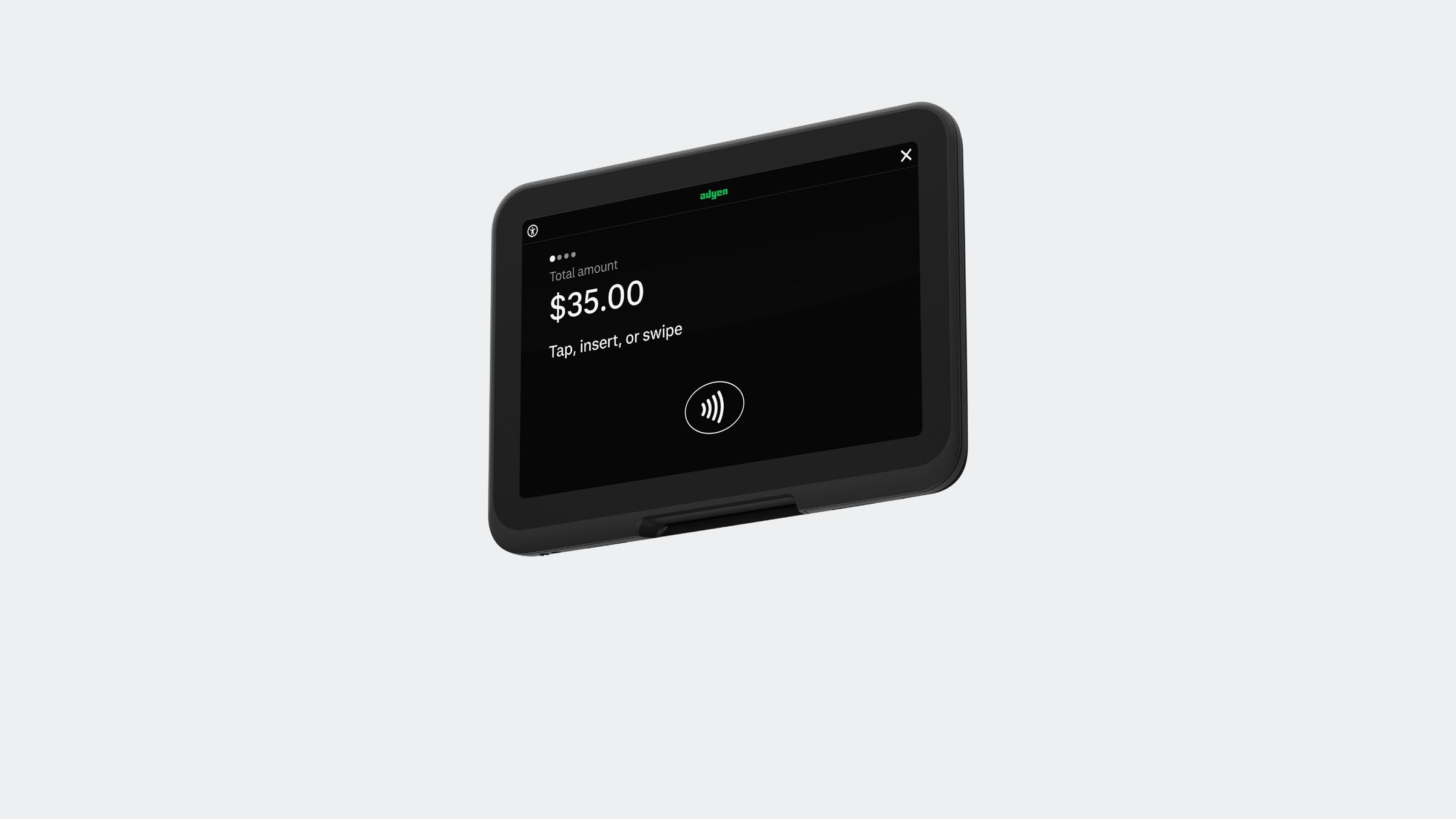 Adyen terminal showcasing a 35 dollar payment