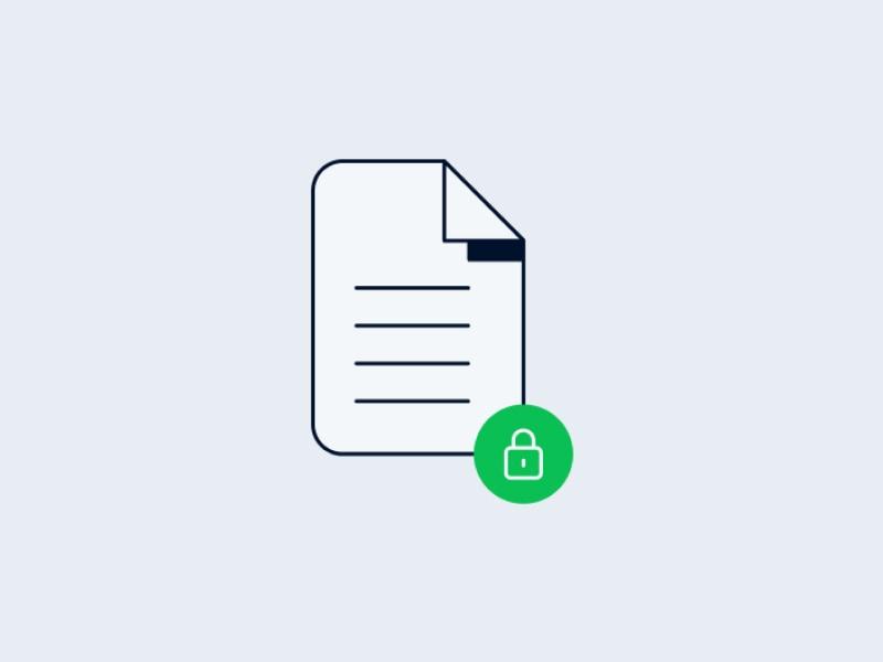 Stylized secure document icon with a green padlock.