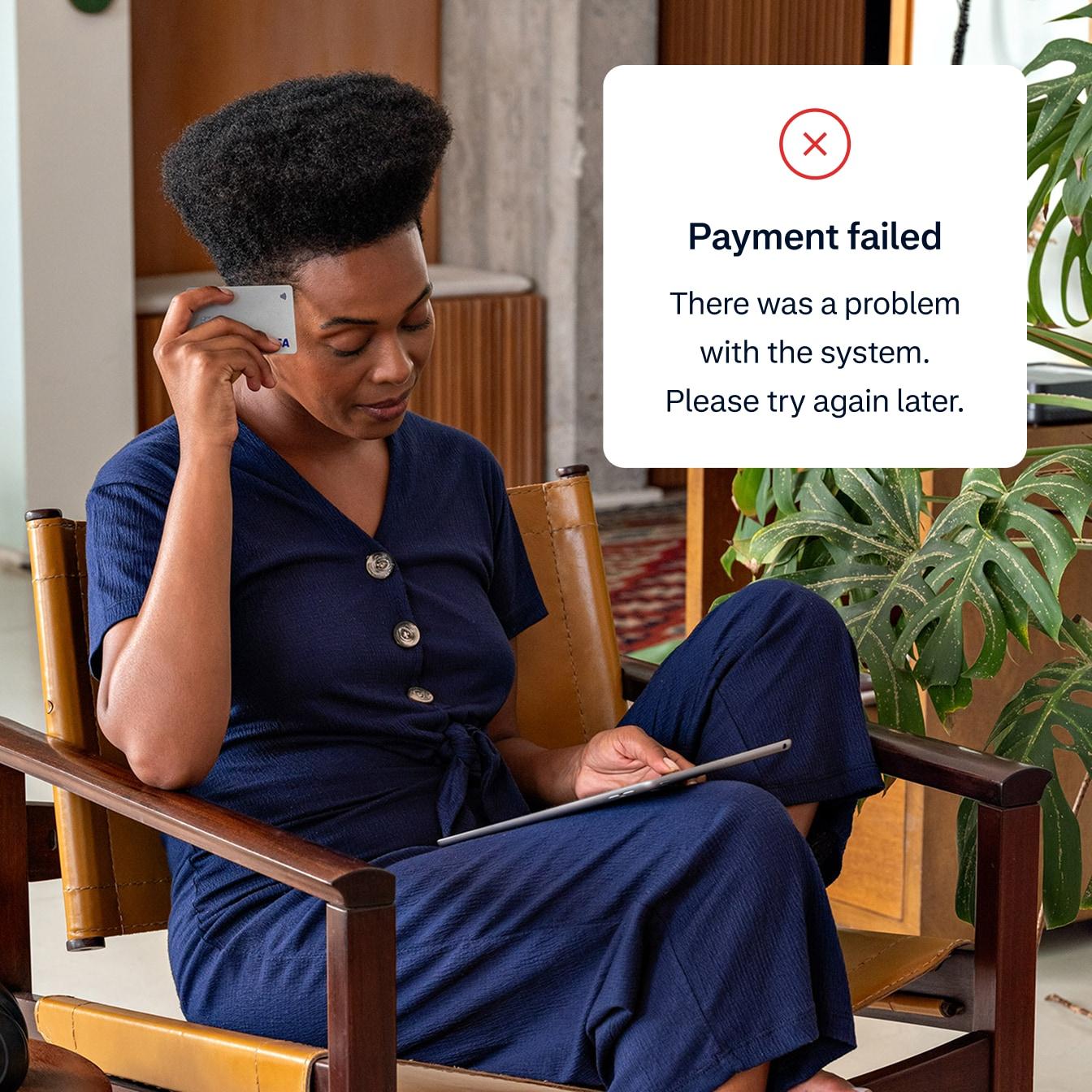 Woman trying to pay and getting a payment failed message