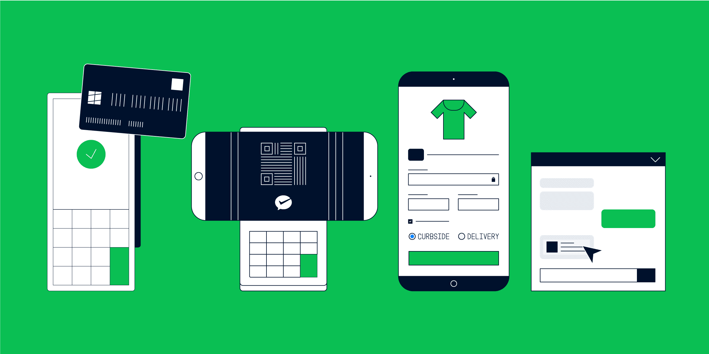 Soluzioni di pagamento Adyen che mostrano il pagamento con carta, transazioni mobili, interfaccia di shopping online e processo di checkout