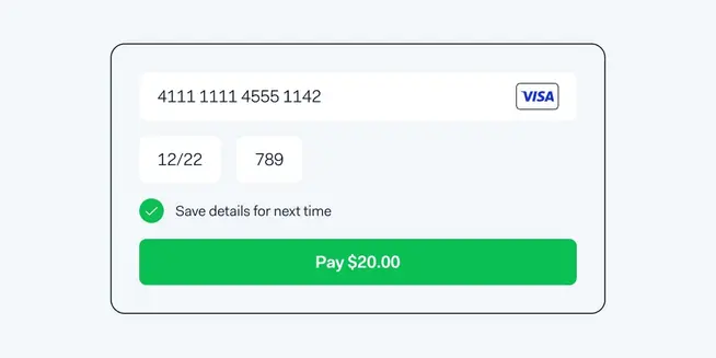 Adyen payment checkout interface with credit card fields and Pay button