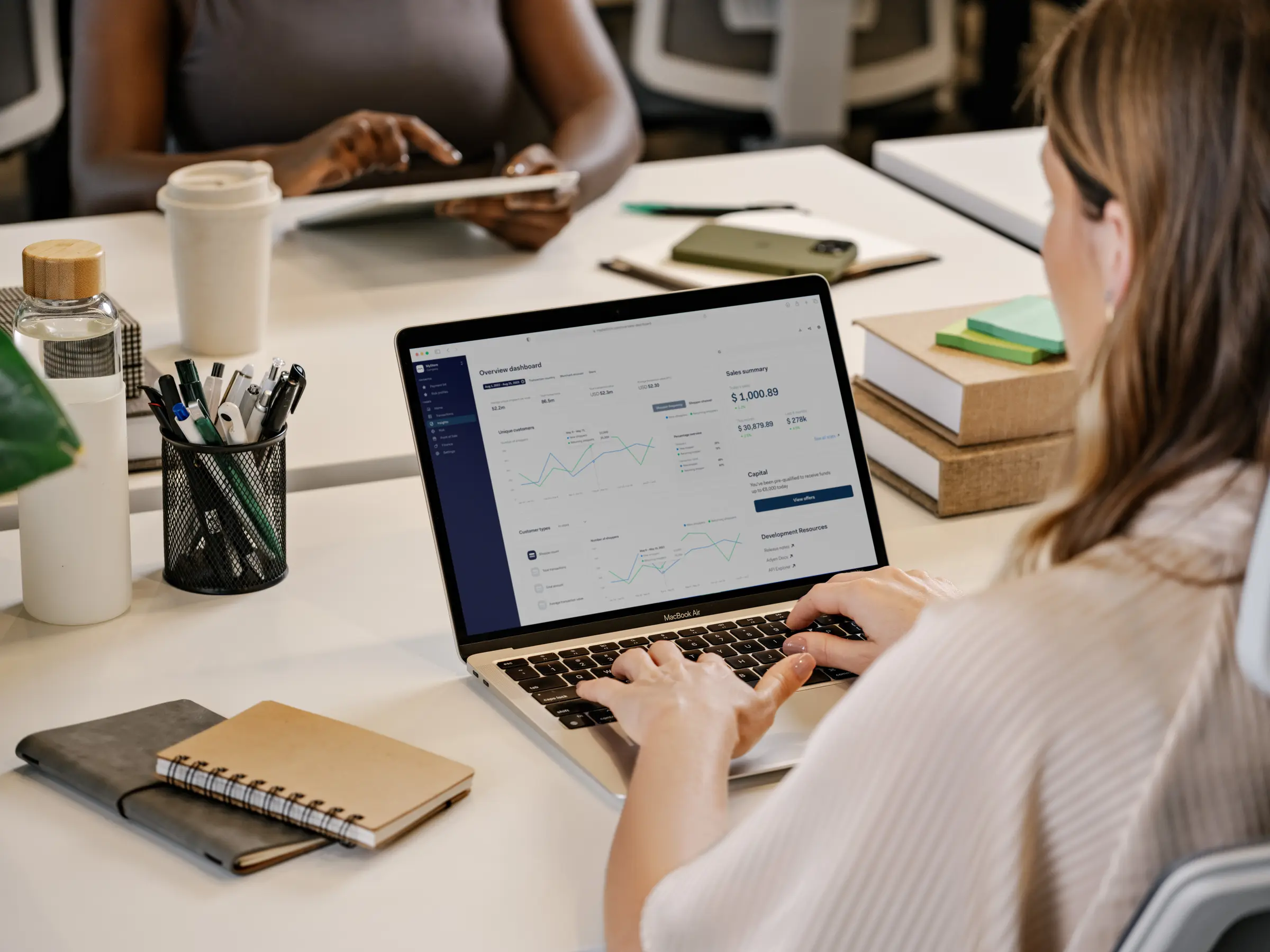 woman checking the customer area
