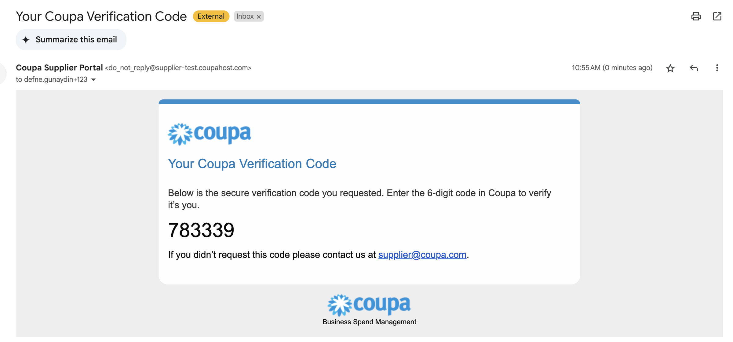 Screenshot of UI interface of vendor supplier portal Coupa