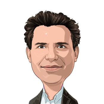 A digital illustration of a professional man with dark hair, wearing a suit.