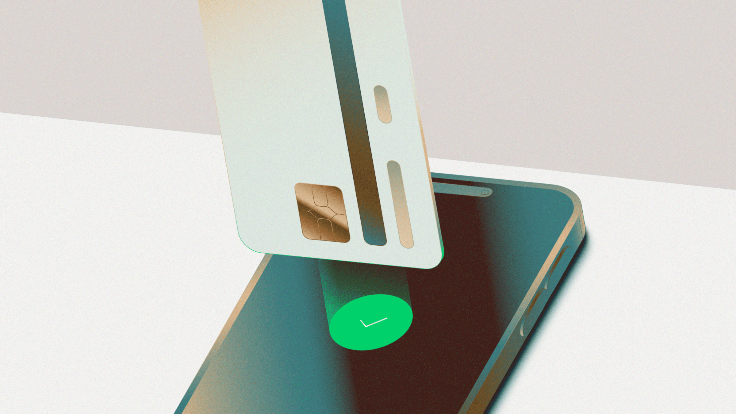 A mobile device with contactless payment animation over an abstract digital background representing Adyen payment technology