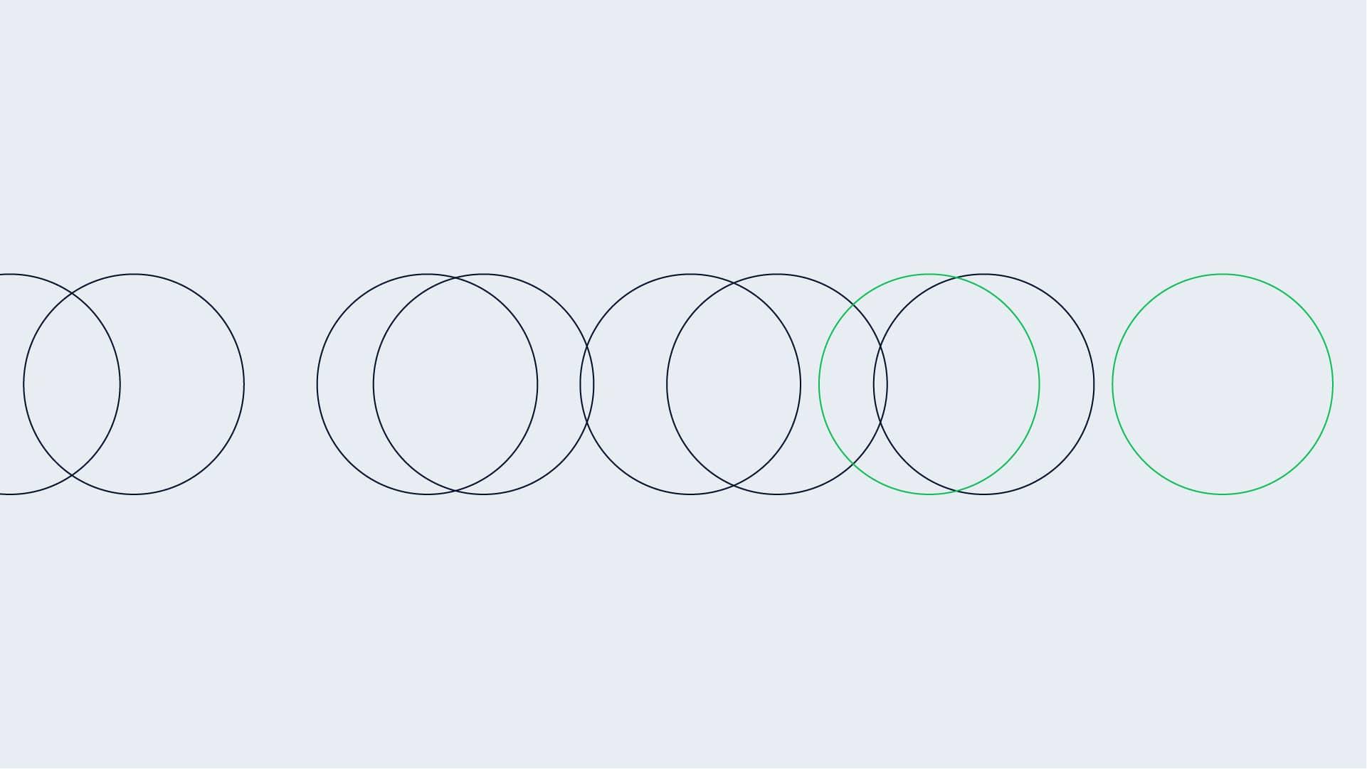 Multiple overlapping circles with varying degrees of intersection on a grey background.