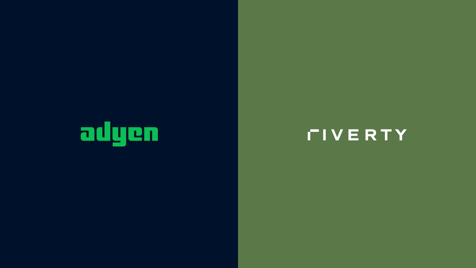 Adyen x Riverty logos on a split background.
