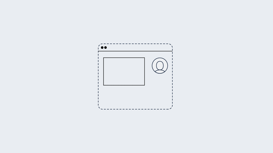 Fenêtre de navigateur stylisée avec icône de recherche indiquant le profil utilisateur ou les paramètres du compte.