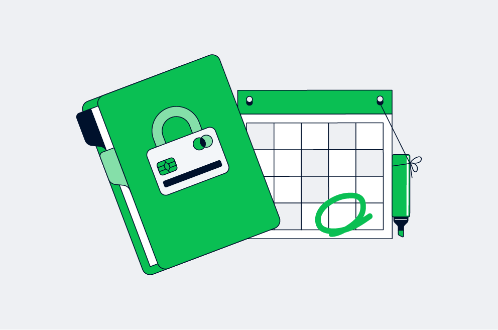 Stylized green wallet with lock and calendar indicating secure scheduled payments.
