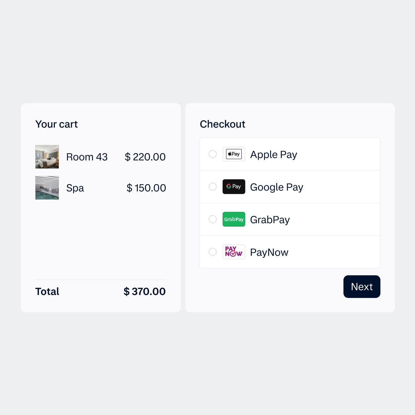 UI checkout with local payment methods