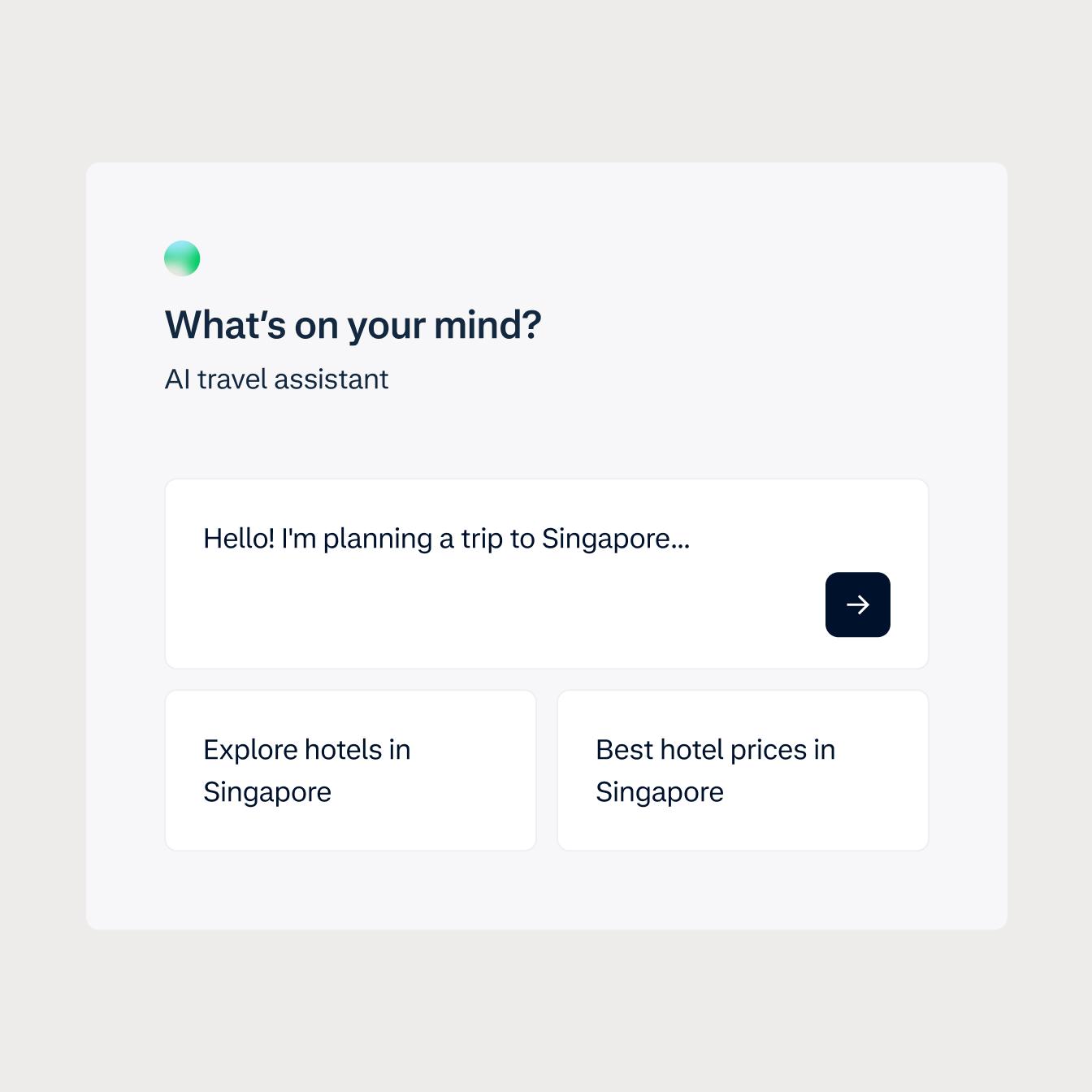 UI screen with AI travel assistant chat