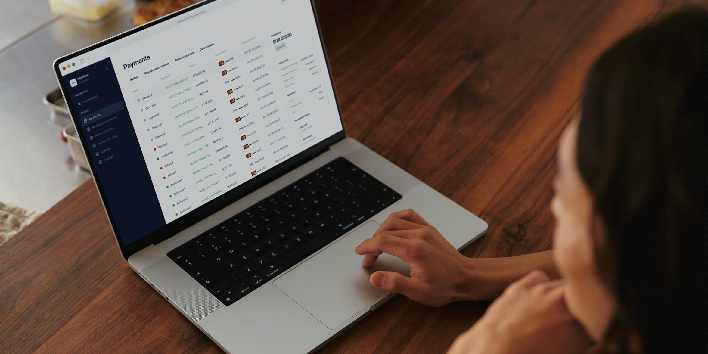 Adyen's customer area in action