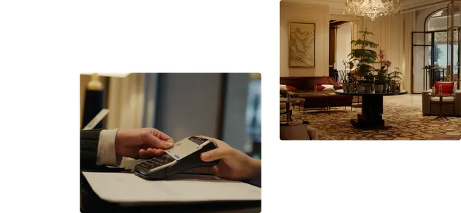 Person using Adyen payment terminal for a transaction.