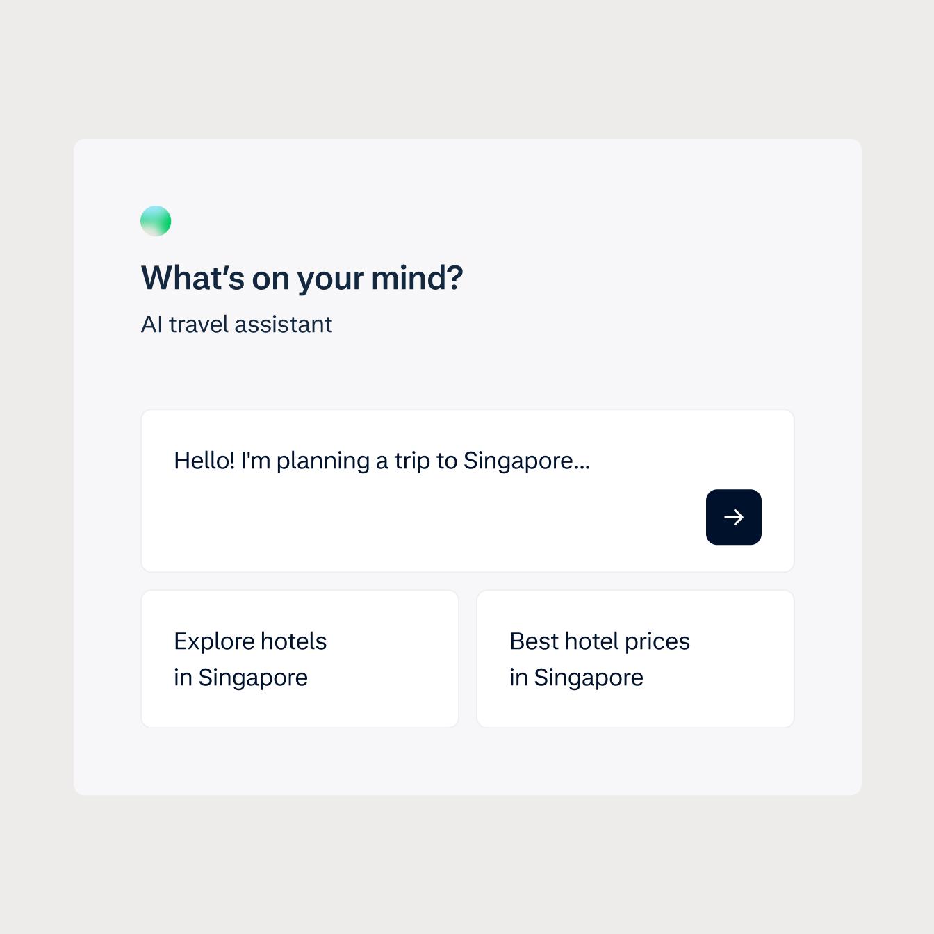 UI screen with AI travel assistant chat