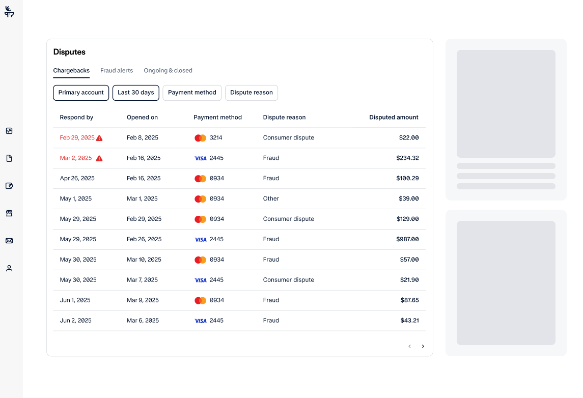 UI screen about Disputes for Product updates