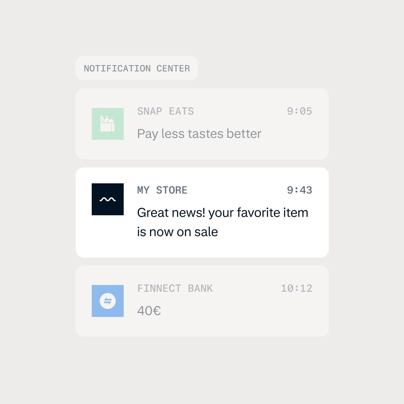 notification center with a store favorite item on sale