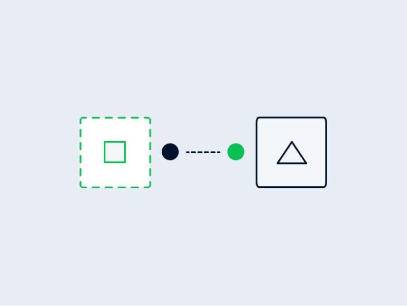 Stylized icons representing a connection between two systems with dotted lines.