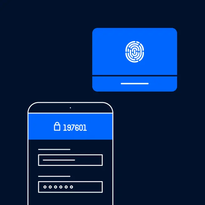 Smartphone displaying a secure payment screen alongside a credit card with a fingerprint icon.