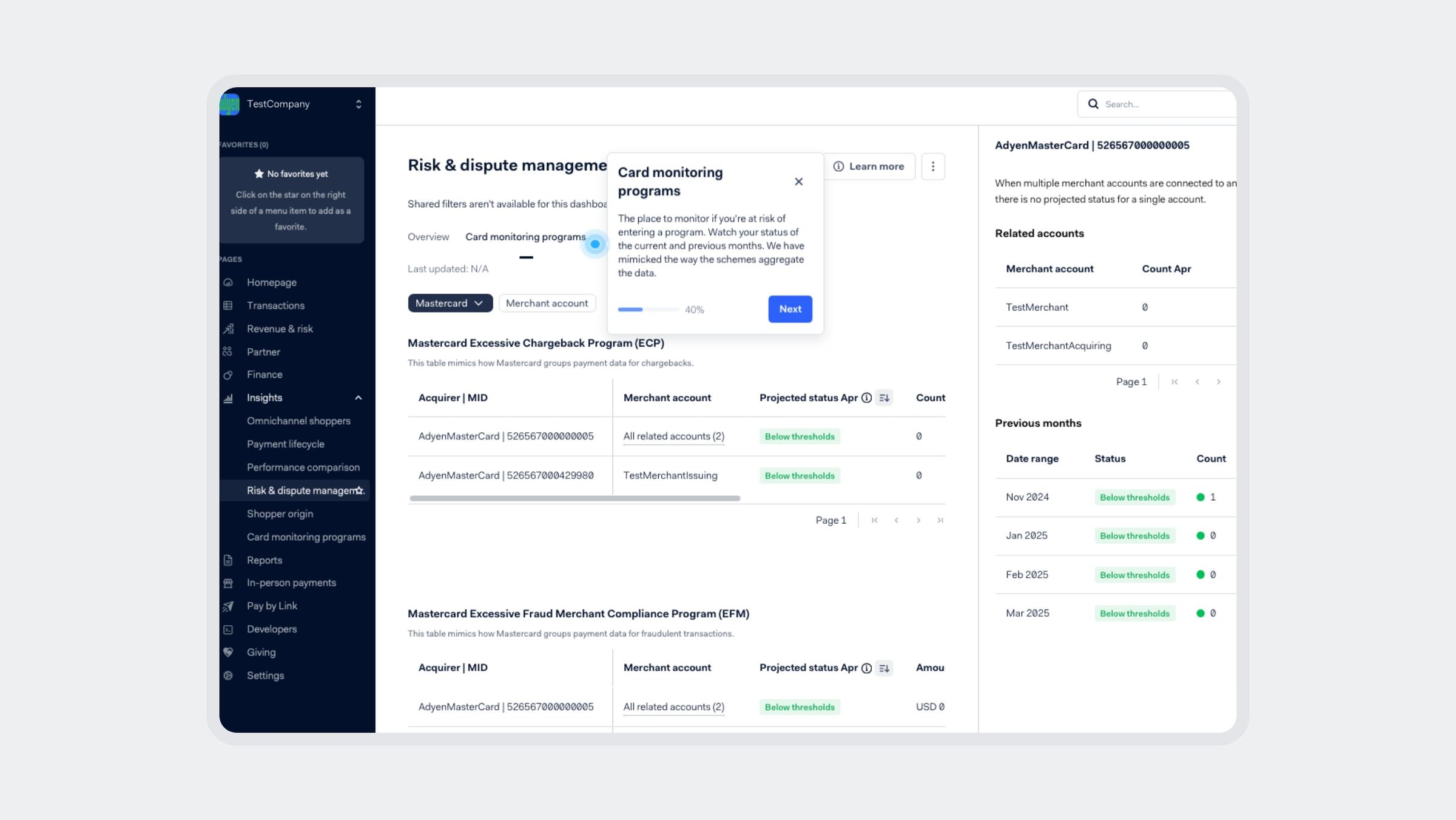 UI screen of a dashboard with Card monitoring 