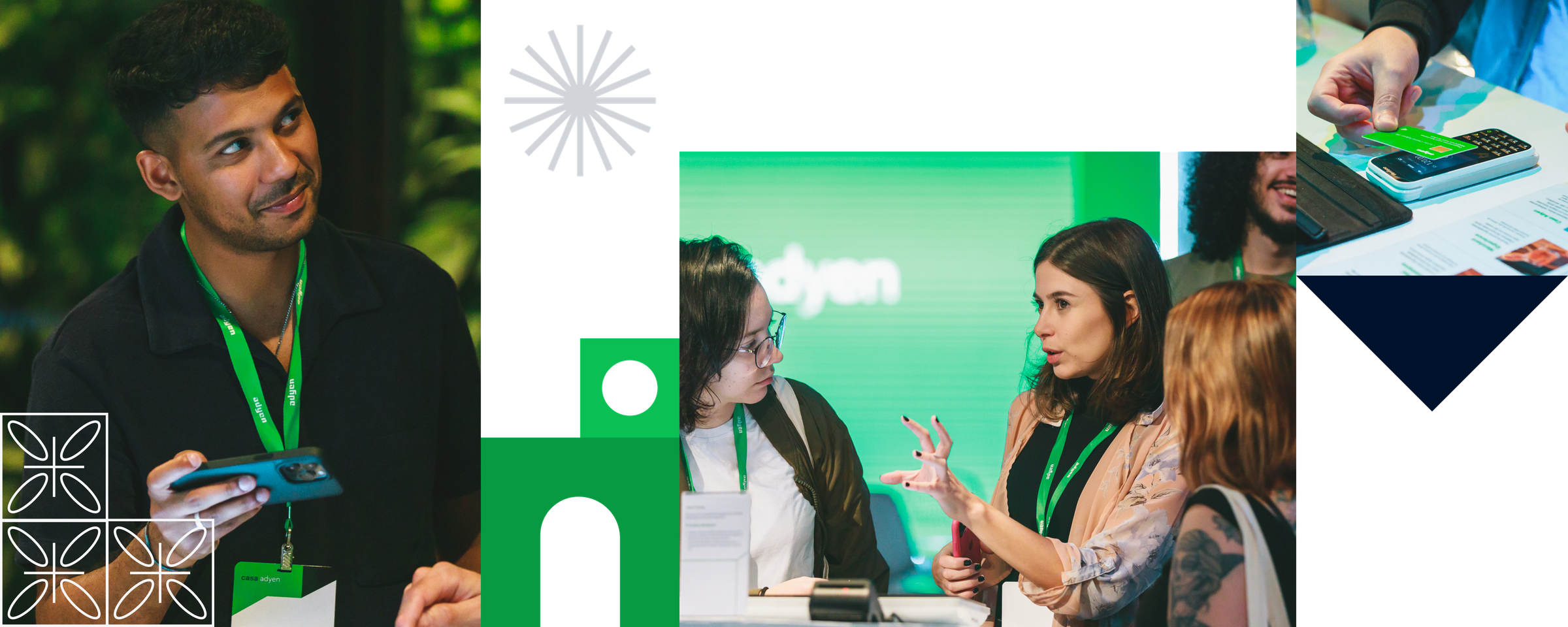 Uma colagem de participantes do evento Adyen Casa