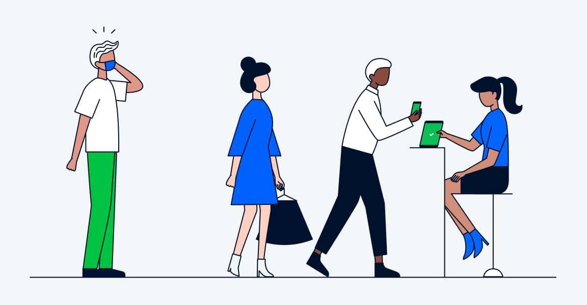 People in line at checkout in a store