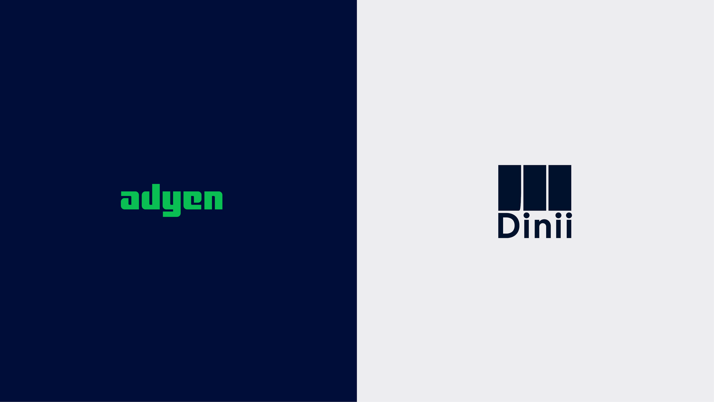 Adyen and Dinii logos on a split background.