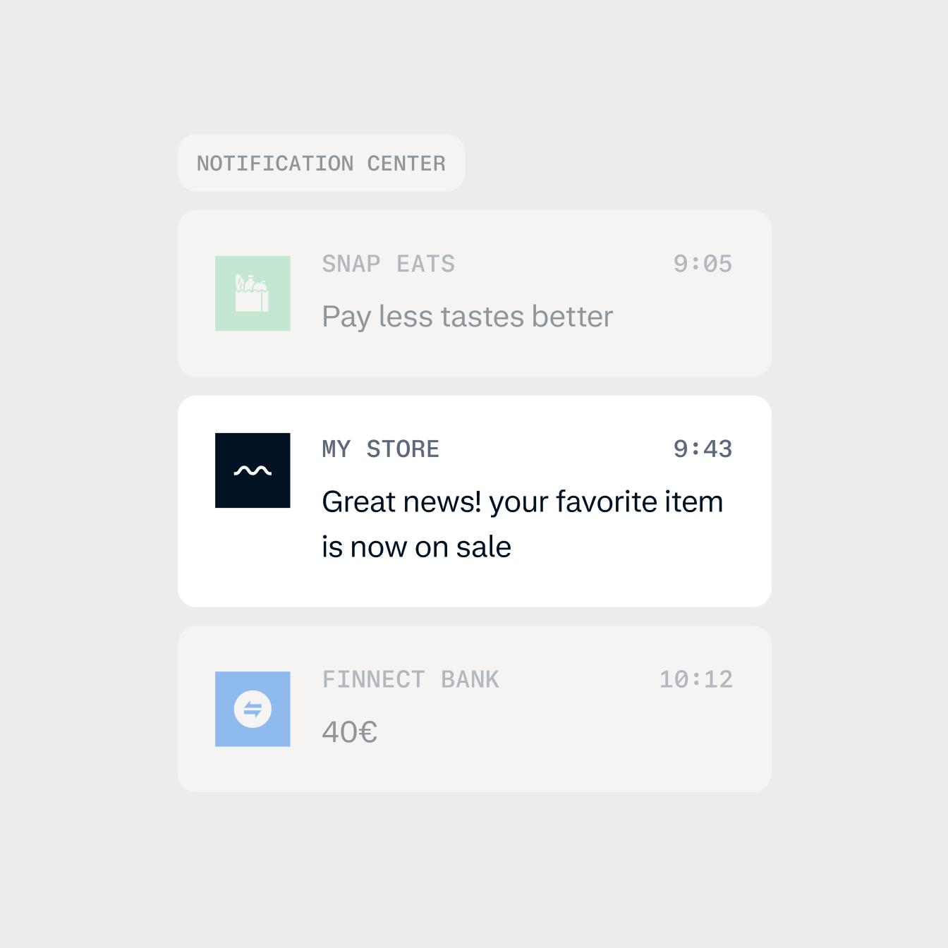 notification center with a store favorite item on sale