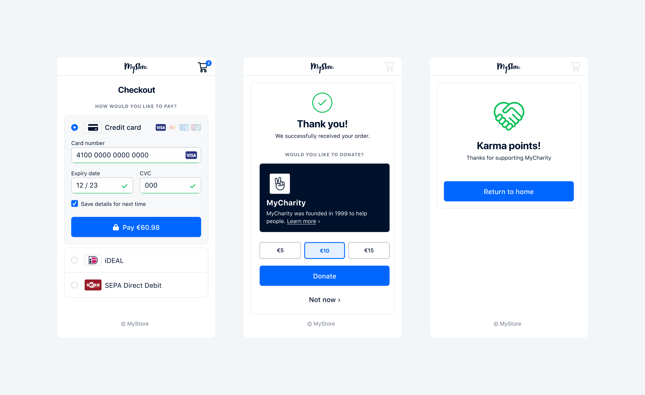 Online checkout flow met Adyen Giving