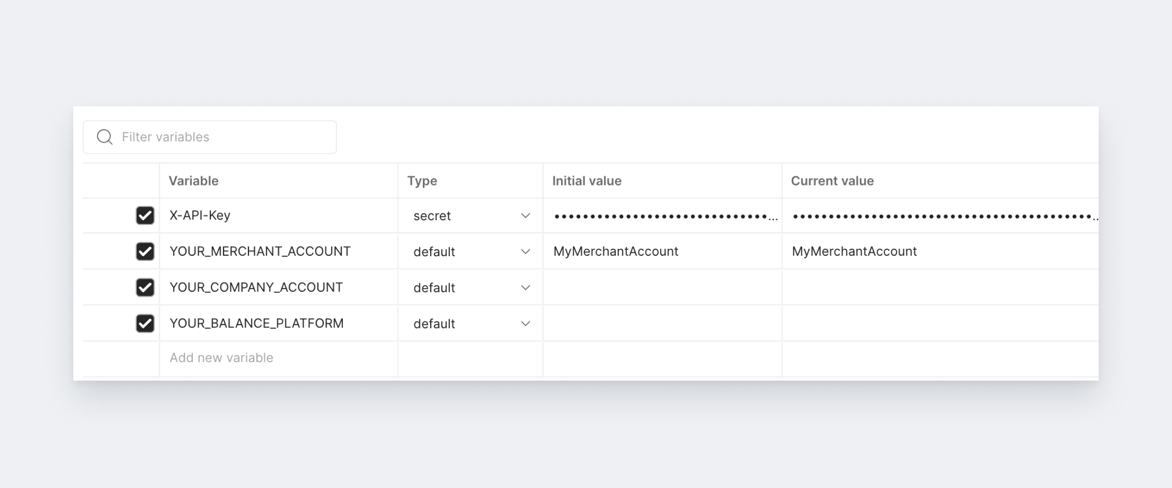 Postman environment configuration