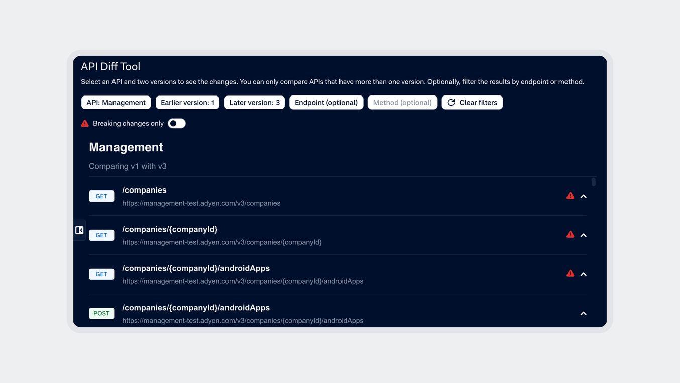 Screenshot of an API management dashboard with API details and filtering options.