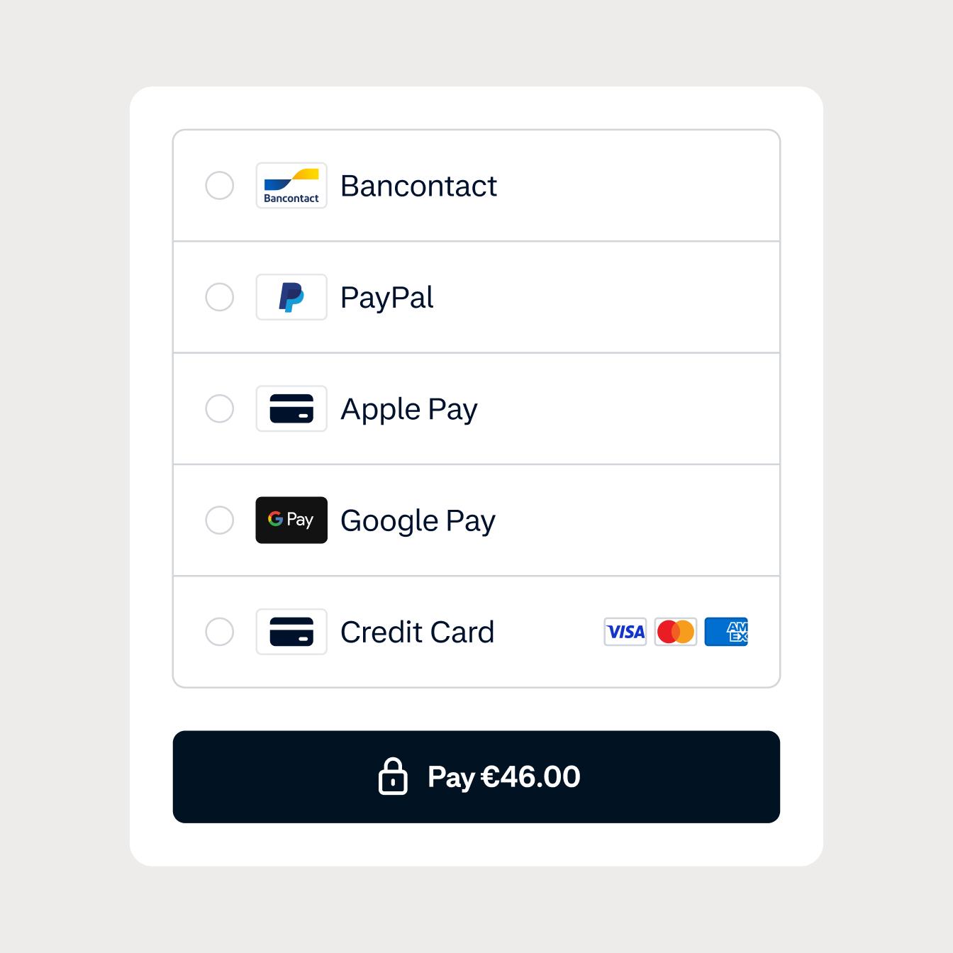 Checkout screen with local payment method options