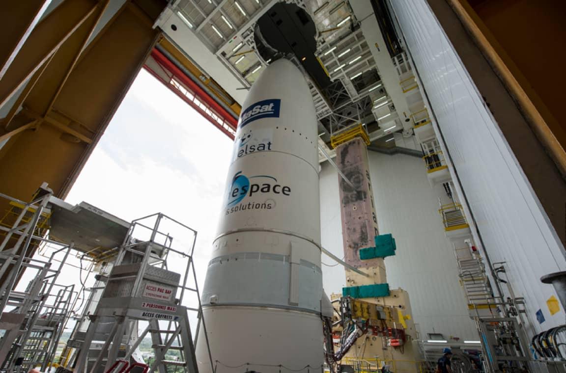 Close up of a rocket in a loading area